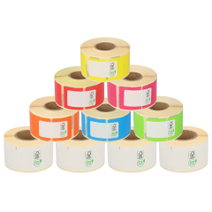 Lot d’étiquettes de couleurs compatibles Dymo 99010 / S0722370, 6 rouleaux de couleurs + 4 rouleaux blancs, format 89 mm x 28 mm, 260 étiquettes par rouleau, permanent